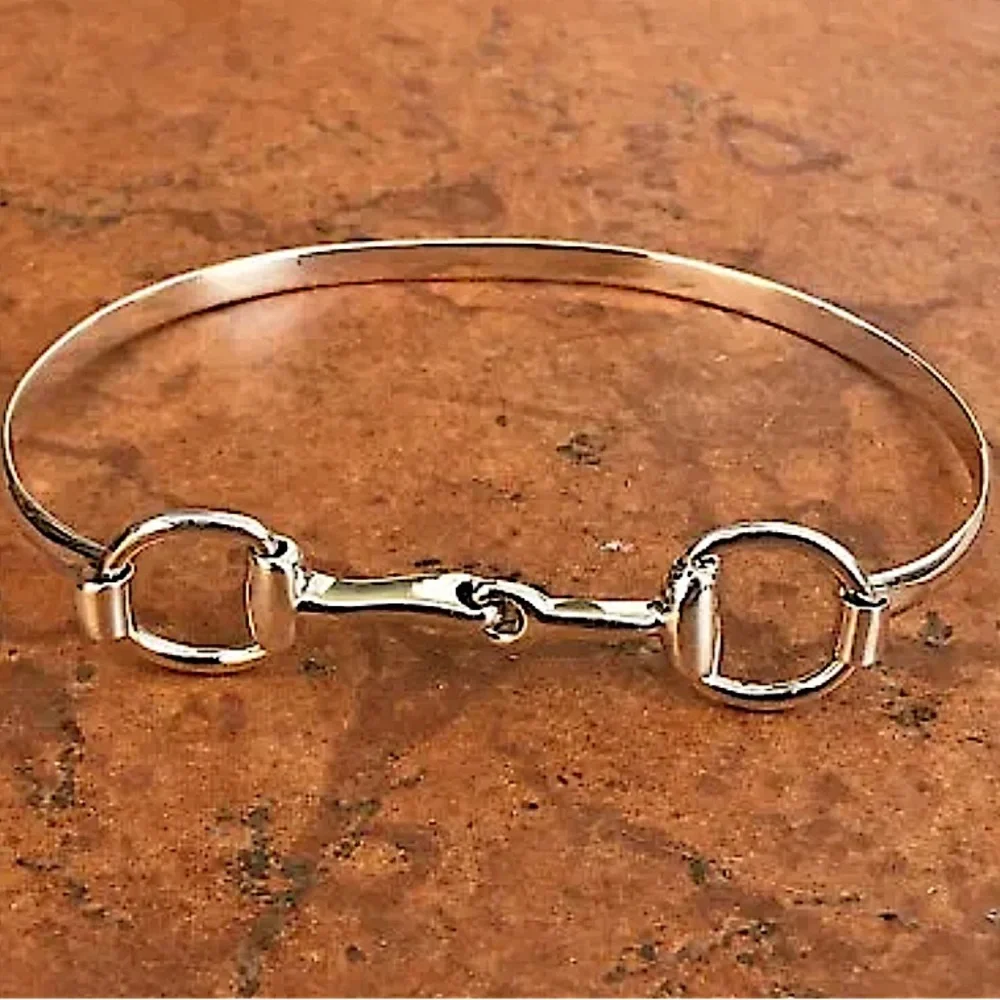 Sterling Silver HorseBit Design Unisex Bangle Bracelet - Picture 2 of 11
